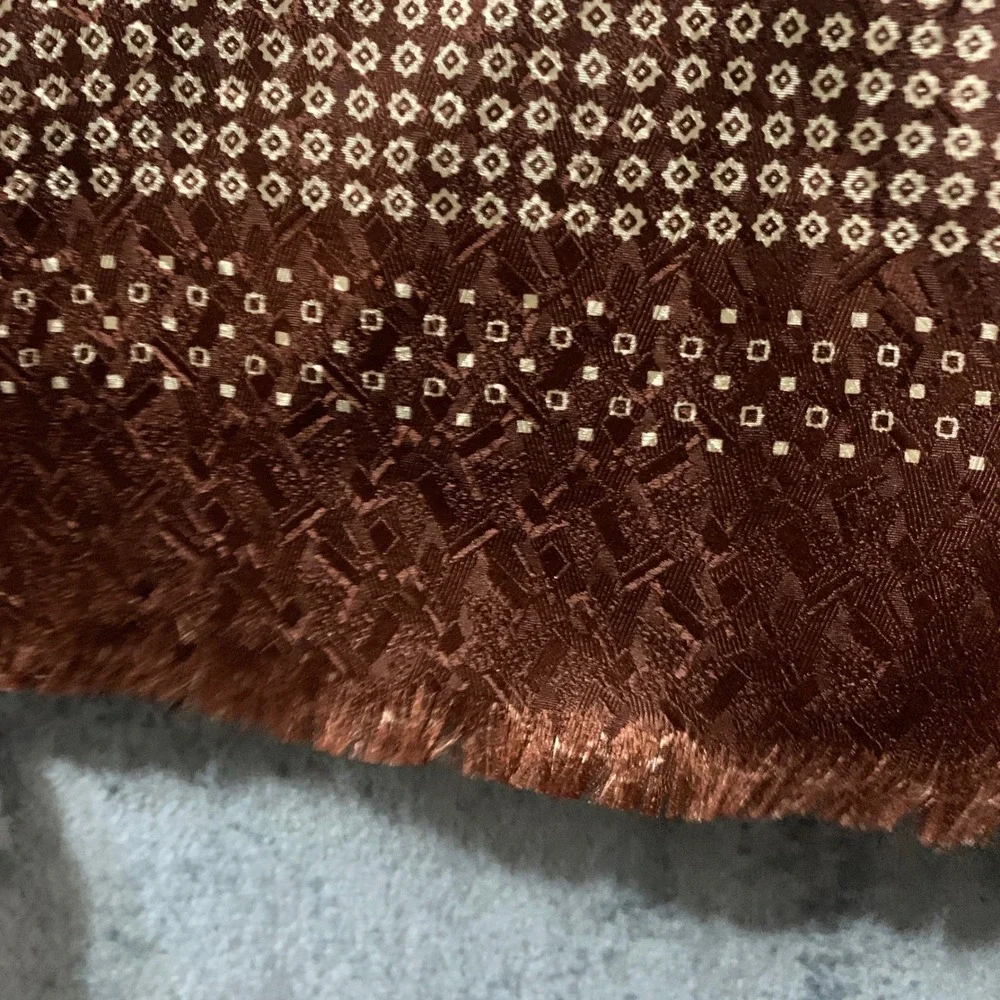 Scarf Mens Silk Wool Double Sided Brown Geometric Medallion Italy Quiet Luxury